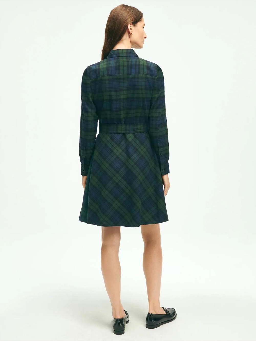 Brooks Brothers Brushed Cotton Flannel A Line Shirt Dress Navy Green Plaid 4 - Picture 2 of 6